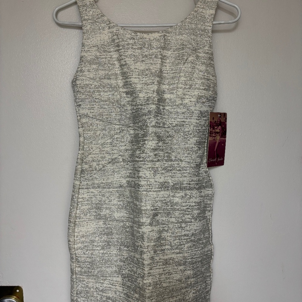 New w tags Womens Emerald Sundae cream silver tank mini dress 3